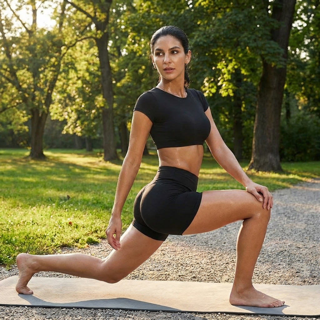 Pilates-Set mit rückenfreiem Top & Shorts